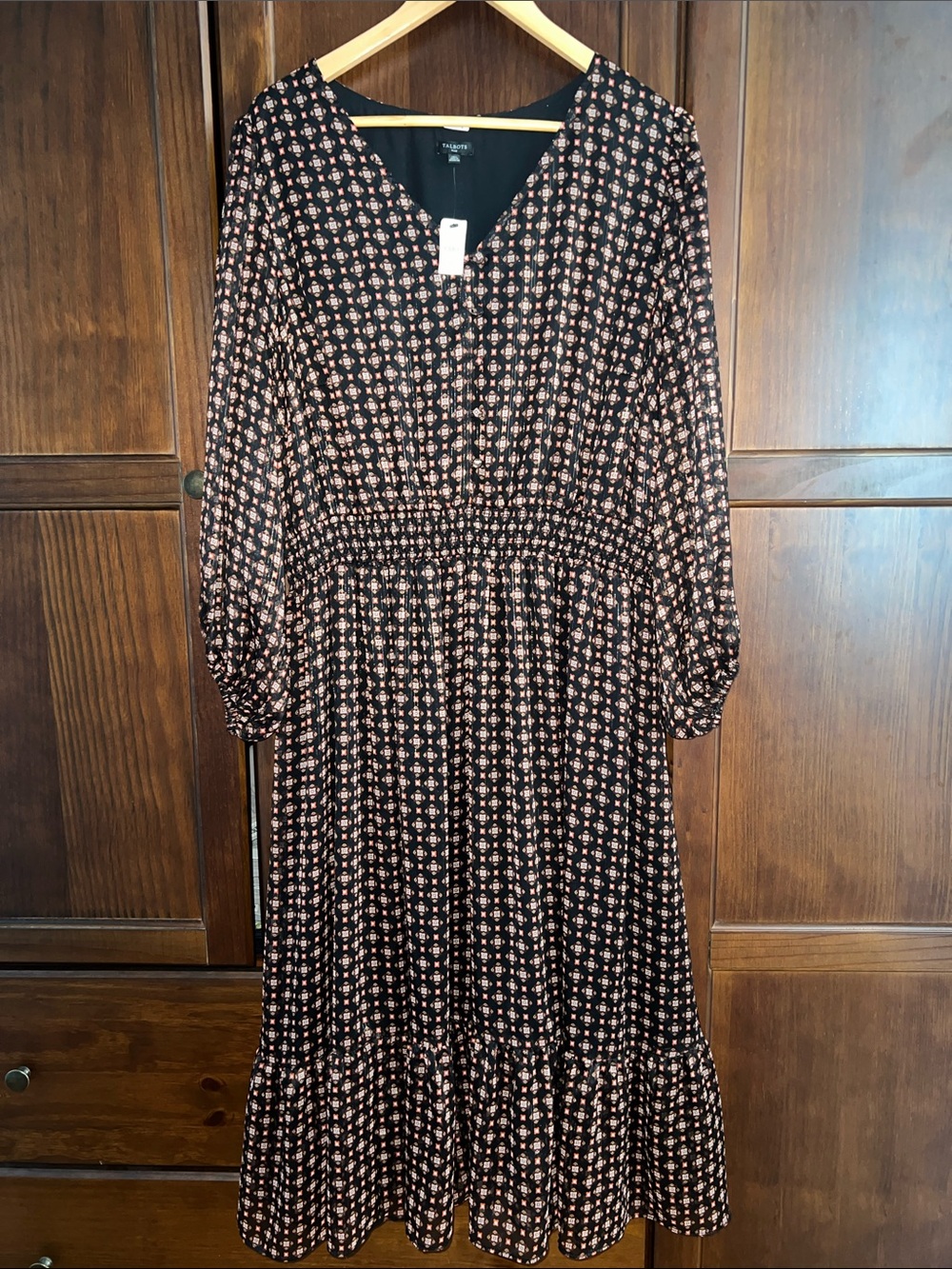 Geometric Whimsigoth Metallic Smocked Waist Tiered Midi Dress Plus 18W